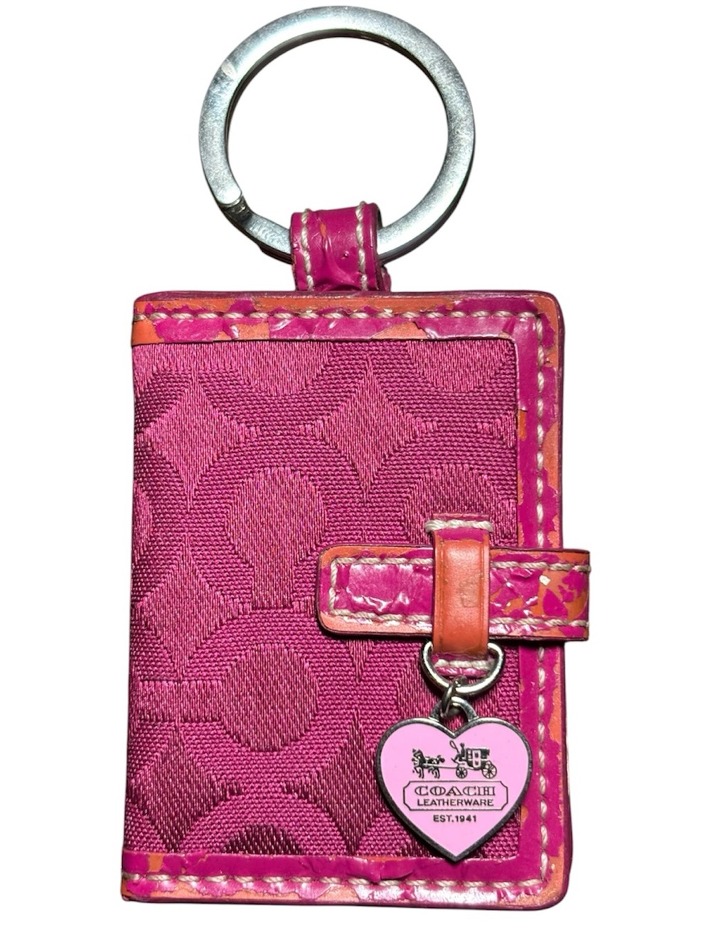 Vintage Coach Mini Picture Frame Keychain Bag Charm RARE Pink & Silver